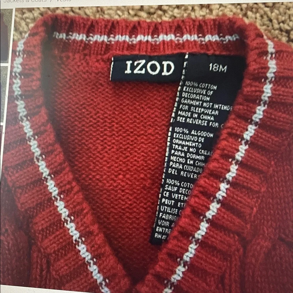 IZOD Baby Boy Red Sweater Vest 18M